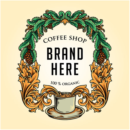 Luxury coffee shop frame vintage vector illustrations for your work logo, merchandise t-shirt, stickers and label designs, poster, greeting cards advertising business company or brandsのイラスト素材