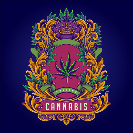 luxury antique cannabis crown frame vector illustrations for your work logo, merchandise t-shirt, stickers and label designs, poster, greeting cards advertising business company or brandsのイラスト素材