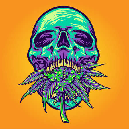 Green head skull with kush vector illustrations for your work logo, merchandise t-shirt, stickers and label designs, poster, greeting cards advertising business company or brandsのイラスト素材