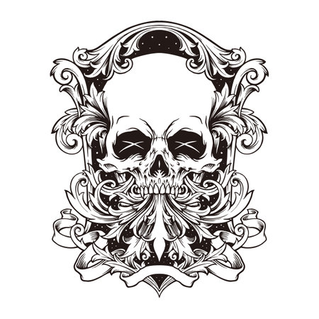 Angry Skull Frame Ornaments Silhouette Vector illustrations for your work Logo, mascot merchandise t-shirt, stickers and Label designs, poster, greeting cards advertising business company or brands.のイラスト素材