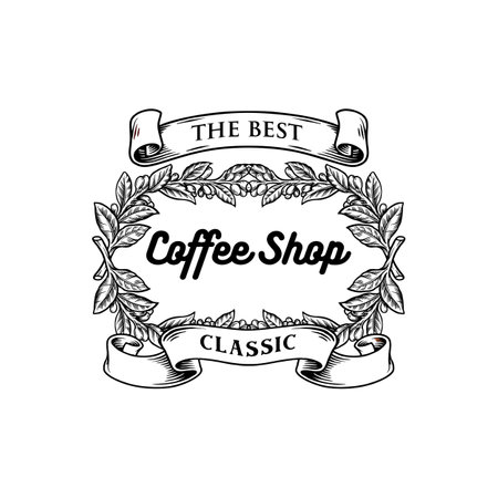 Coffee Shop Classic with Vintage ribbon Silhouette Vector illustrations for your work Logo, mascot merchandise t-shirt, stickers and Label designs, poster, greeting cards advertising business company or brands.のイラスト素材