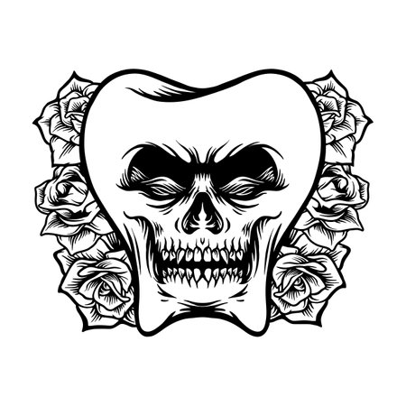 Dental Skull Rose Background Silhouette Vector illustrations for your work Logo, mascot merchandise t-shirt, stickers and Label designs, poster, greeting cards advertising business company or brands.のイラスト素材