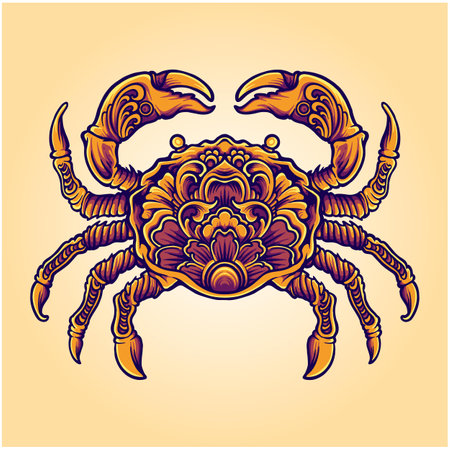 Vintage elegant crab ornaments illustration vector illustrations for your work logo, merchandise t-shirt, stickers and label designs, poster, greeting cards advertising business company or brandsのイラスト素材