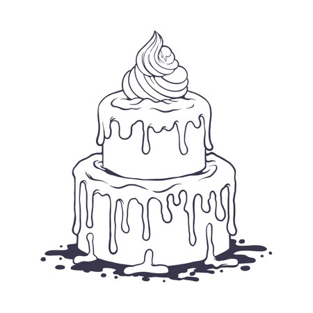 Delicious birthday cake monochrome illustration vector illustrations for your work logo, merchandise...