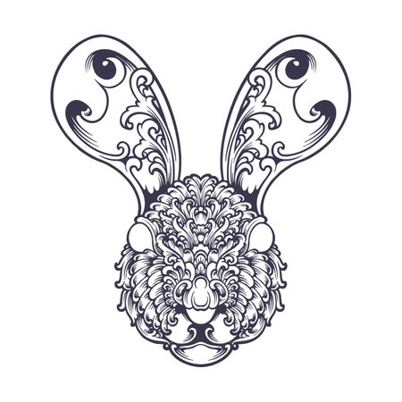Vintage floral head bunny ornament silhouette vector illustrations for your work logo, merchandise t-shirt, stickers and label designs, poster, greeting cards advertising business company or brandsのイラスト素材