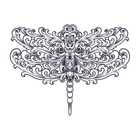 Classic flourish insect ornament silhouette vector illustrations for your work logo, merchandise t-shirt, stickers and label designs, poster, greeting cards advertising business company or brandsのイラスト素材