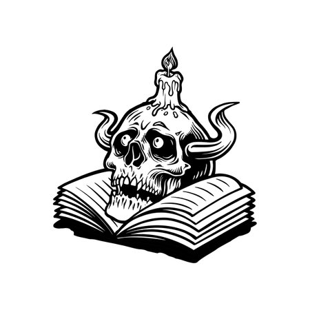 Human Skull and Book with Candle Vector illustrations for your work Logo, mascot merchandise t-shirt, stickers and Label designs, poster, greeting cards advertising business company or brands.のイラスト素材