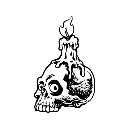 Candle Skull Clipart Outline vector illustrations for your work logo, merchandise t-shirt, stickers and label designs, poster, greeting cards advertising business company or brandsのイラスト素材