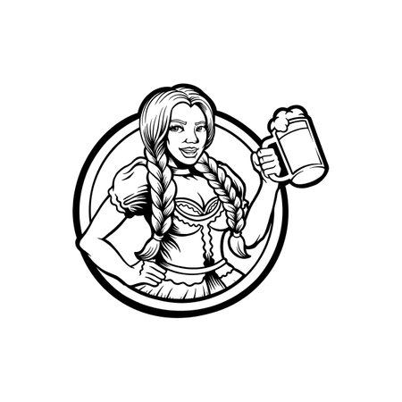 Outline beautiful girl with a beer glass vector illustrations for your work logo, merchandise t-shirt, stickers and label designs, poster, greeting cards advertising business company or brandsのイラスト素材