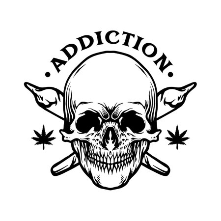 Skull Joint Cannabis Addiction Monochrome vector illustrations for your work logo, merchandise t-shirt, stickers and label designs, poster, greeting cards advertising business company or brandsのイラスト素材