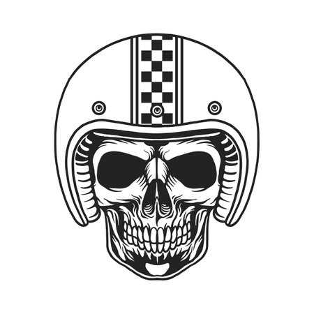 Skull Head Wearing Helmet Bikers Monochrome vector illustrations for your work logo, merchandise t-shirt, stickers and label designs, poster, greeting cards advertising business company or brandsのイラスト素材