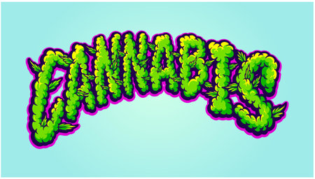 Cannabis hand lettering smoke effect illustration vector illustrations for your work logo, merchandise t-shirt, stickers and label designs, poster, greeting cards advertising business company or brandsのイラスト素材