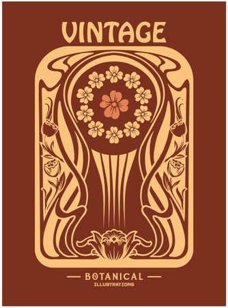 Art nouveau classic floral label illustration vector illustrations for your work logo, merchandise t-shirt, stickers and label designs, poster, greeting cards advertising business company or brandsのイラスト素材
