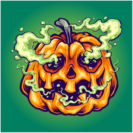 Smoke bomb pumpkin halloween illustration vector illustrations for your work logo, merchandise t-shirt, stickers and label designs, poster, greeting cards advertising business company or brandsのイラスト素材
