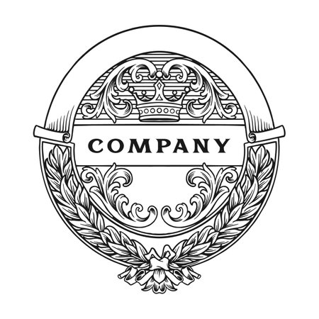 Classic elegant badge label swirls ornament monochrome vector illustrations for your work logo, merchandise t-shirt, stickers and label designs, poster, greeting cards advertising business company or brandsのイラスト素材