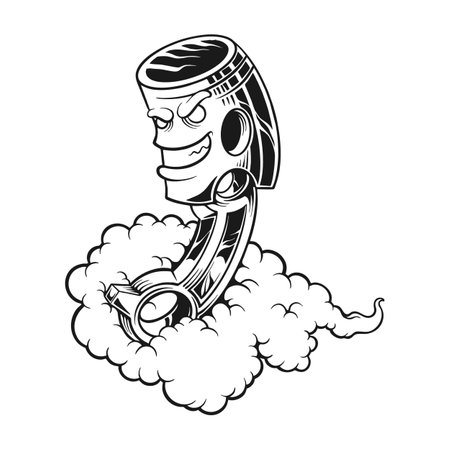 Racing piston head cloud smoke effect monochrome vector illustrations for your work logo, merchandise t-shirt, stickers and label designs, poster, greeting cards advertising business company or brandsのイラスト素材