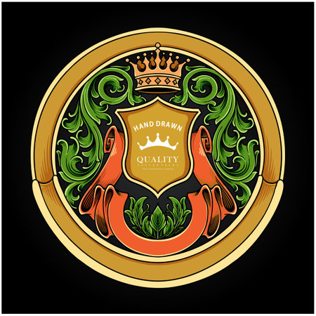 Classic luxury label swirls floral ornament illustration vector illustrations for your work logo, merchandise t-shirt, stickers and label designs, poster, greeting cards advertising business company or brandsのイラスト素材