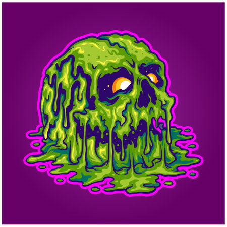 Scary skull head zombie horror melting illustration vector illustrations for your work logo, merchandise t-shirt, stickers and label designs, poster, greeting cards advertising business company or brandsのイラスト素材