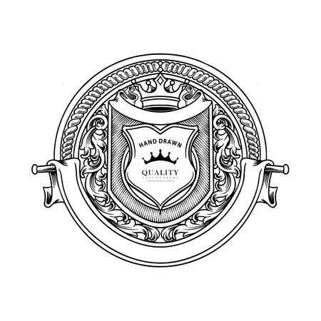 Classic badge label crown swirls ornament outline vector illustrations for your work logo, merchandise t-shirt, stickers and label designs, poster, greeting cards advertising business company or brandsのイラスト素材