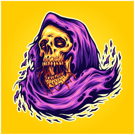 Grim reaper skull head cartoon logo illustrations vector illustrations for your work logo, merchandise t-shirt, stickers and label designs, poster, greeting cards advertising business company or brandsのイラスト素材