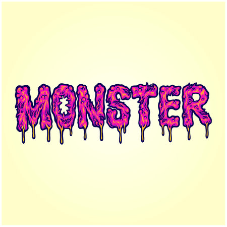 Spooky monster word melted lettering text illustrations vector illustrations for your work logo, merchandise t-shirt, stickers and label designs, poster, greeting cards advertising business company or brandsのイラスト素材