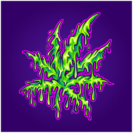 Melting weed leaf hemp logo cartoon illustrations vector illustrations for your work logo, merchandise t-shirt, stickers and label designs, poster, greeting cards advertising business company or brandsのイラスト素材