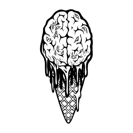Creepy zombie ice cream brain monochrome vector illustrations for your work logo, merchandise t-shirt, stickers and label designs, poster, greeting cards advertising business company or brandsのイラスト素材