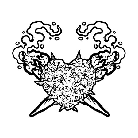 Cross smoking cannabis with weed leaf heart monochrome vector illustrations for your work logo, merchandise t-shirt, stickers and label designs, poster, greeting cards advertising business company or brandsのイラスト素材