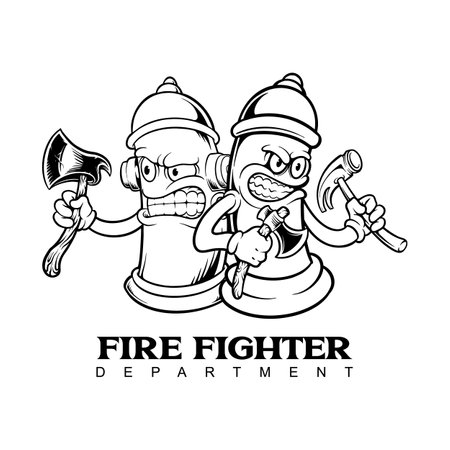 Hydrant firefighter department logo black and white vector illustrations for your work logo, merchandise t-shirt, stickers and label designs, poster, greeting cards advertising business company or brandsのイラスト素材