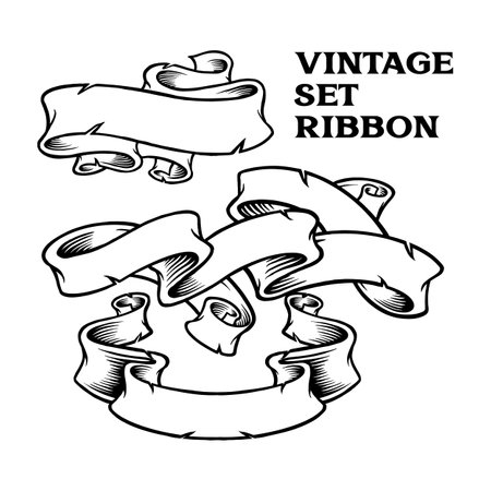 Vintage ribbons banner set scroll ornament monochrome vector illustrations for your work logo, merchandise t-shirt, stickers and label designs, poster, greeting cards advertising business company or brandsのイラスト素材