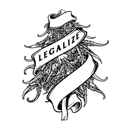 Weed leaf plant bud scroll ribbon ornament outline vector illustrations for your work logo, merchandise t-shirt, stickers and label designs, poster, greeting cards advertising business company or brandsのイラスト素材