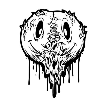 Evil melting zombie smiley emoticons monochrome vector illustrations for your work logo, merchandise t-shirt, stickers and label designs, poster, greeting cards advertising business company or brandsのイラスト素材