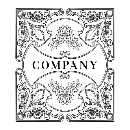 Vintage elegant frame label flourish ornament outline vector illustrations for your work logo, merchandise t-shirt, stickers and label designs, poster, greeting cards advertising business company or brandsのイラスト素材