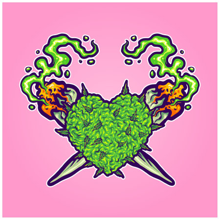Cannabis leaf heart with cross smoking weed logo illustrations vector illustrations for your work logo, merchandise t-shirt, stickers and label designs, poster, greeting cards advertising business company or brandsのイラスト素材