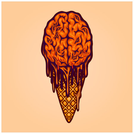 Spooky chocolate ice cream zombie brain logo cartoon illustrations vector illustrations for your work logo, merchandise t-shirt, stickers and label designs, poster, greeting cards advertising business company or brandsのイラスト素材