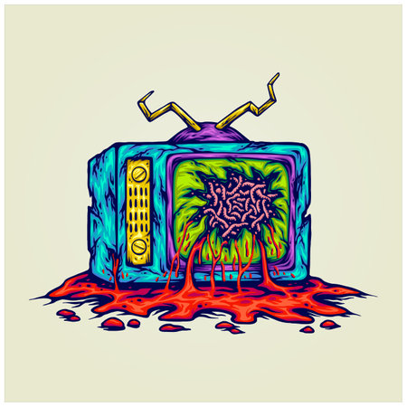 Creepy monster tv monitor logo cartoon illustrations vector for your work logo, merchandise t-shirt, stickers and label designs, poster, greeting cards advertising business company or brandsのイラスト素材
