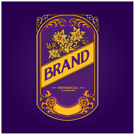 Luxury frame label vintage botanical flourish ornament logo illustrations vector for your work logo, merchandise t-shirt, stickers and label designs, poster, greeting cards advertising business company or brandsのイラスト素材
