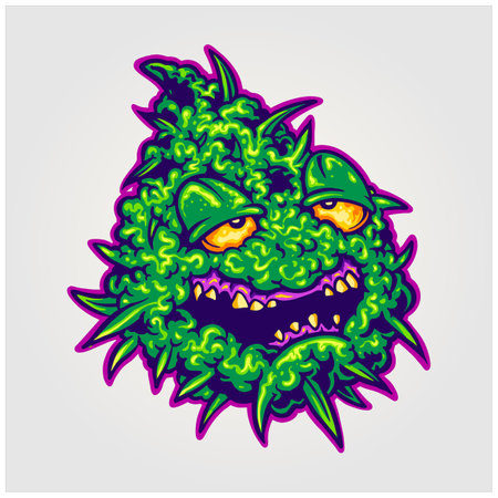 Cute weed hemp plant marijuana leaf logo cartoon illustrations vector for your work logo, merchandise t-shirt, stickers and label designs, poster, greeting cards advertising business company or brandsのイラスト素材