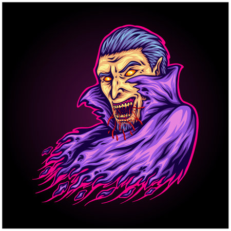 Creepy dracula vampire bloody melting mascot cartoon illustrations vector for your work logo, merchandise t-shirt, stickers and label designs, poster, greeting cards advertising business company or brandsのイラスト素材