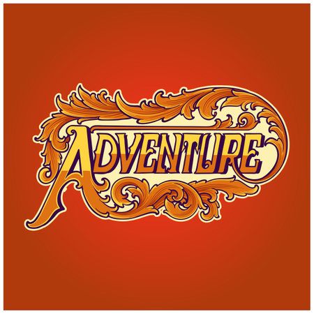 Adventure lettering word with classic ornament logo illustrations vector for your work logo, merchandise t-shirt, stickers and label designs, poster, greeting cards advertising business company or brandsのイラスト素材