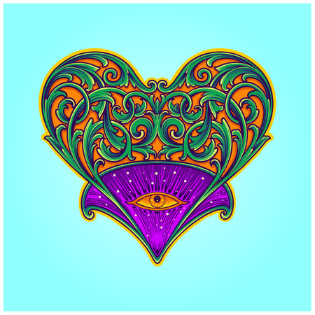 Classical engraved ornament with heart shape border illustrations vector for your work logo, merchandise t-shirt, stickers and label designs, poster, greeting cards advertising business company or brandsのイラスト素材