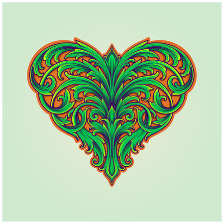 Classical engraving ornament with heart shape frame illustrations vector for your work logo, merchandise t-shirt, stickers and label designs, poster, greeting cards advertising business company or brandsのイラスト素材