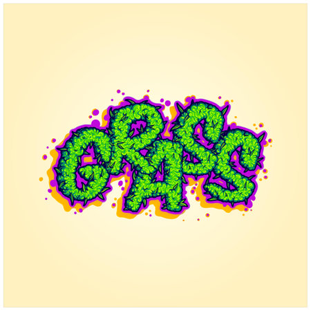 Grass typeface words with cannabis buds letter illustrations vector for your work logo, merchandise t-shirt, stickers and label designs, poster, greeting cards advertising business company or brandsのイラスト素材