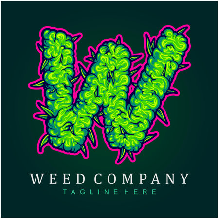 Cannabis bud monogram decorative letter initial w illustrations vector illustrations for your work logo, merchandise t-shirt, stickers and label designs, poster, greeting cards advertising business company or brandsのイラスト素材