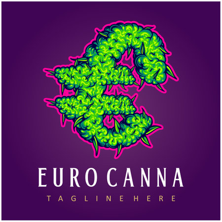 Euro typeface word cannabis flower buds letter illustrations vector illustrations for your work logo, merchandise t-shirt, stickers and label designs, poster, greeting cards advertising business company or brandsのイラスト素材