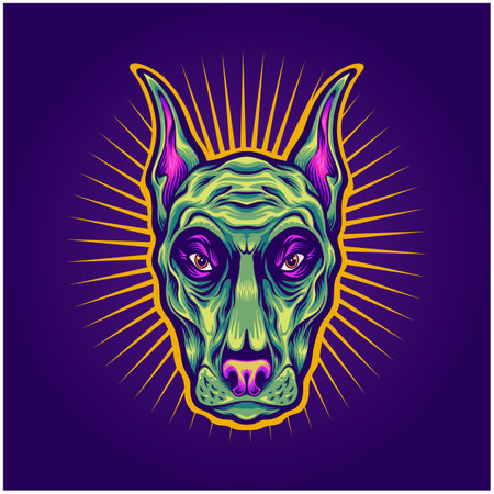 Halloween dog head spooky animal logo illustrations for your work logo, merchandise t-shirt, stickers and label designs, poster, greeting cards advertising business company or brandsのイラスト素材