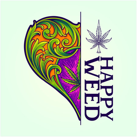 Old engraving ornament half heart shape with marijuana leaf illustrations for your work logo, merchandise t-shirt, stickers and label designs, poster, greeting cards advertising business company or brandsのイラスト素材