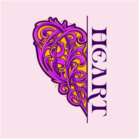 Petals engraved decorative half heart shape ornament illustrations vector illustrations for your work logo, merchandise t-shirt, stickers and label designs, poster, greeting cards advertising business company or brandsのイラスト素材