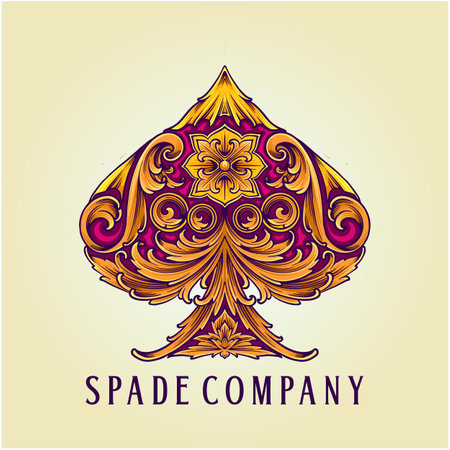 Vintage engraving ornament decorative ace of spade illustrations vector illustrations for your work logo, merchandise t-shirt, stickers and label designs, poster, greeting cards advertising business company or brandsのイラスト素材
