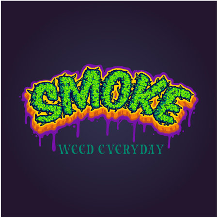 Smoke typeface gooey cannabis buds effect illustrations vector illustrations for your work logo, merchandise t-shirt, stickers and label designs, poster, greeting cards advertising business company or brandsのイラスト素材